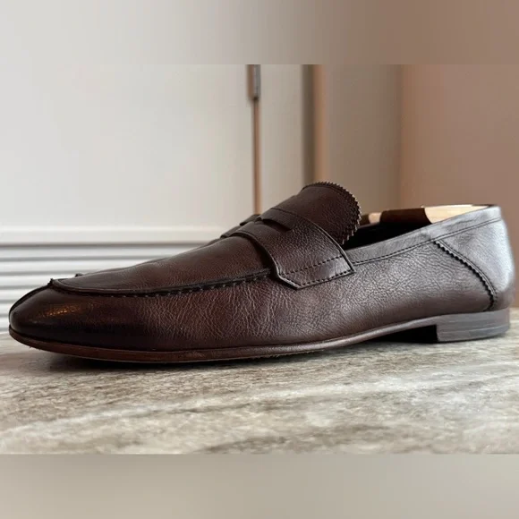 Ermenegildo Zegna Light Brown Leather Flex Loafer Shoe US 10.5 Natural Grain